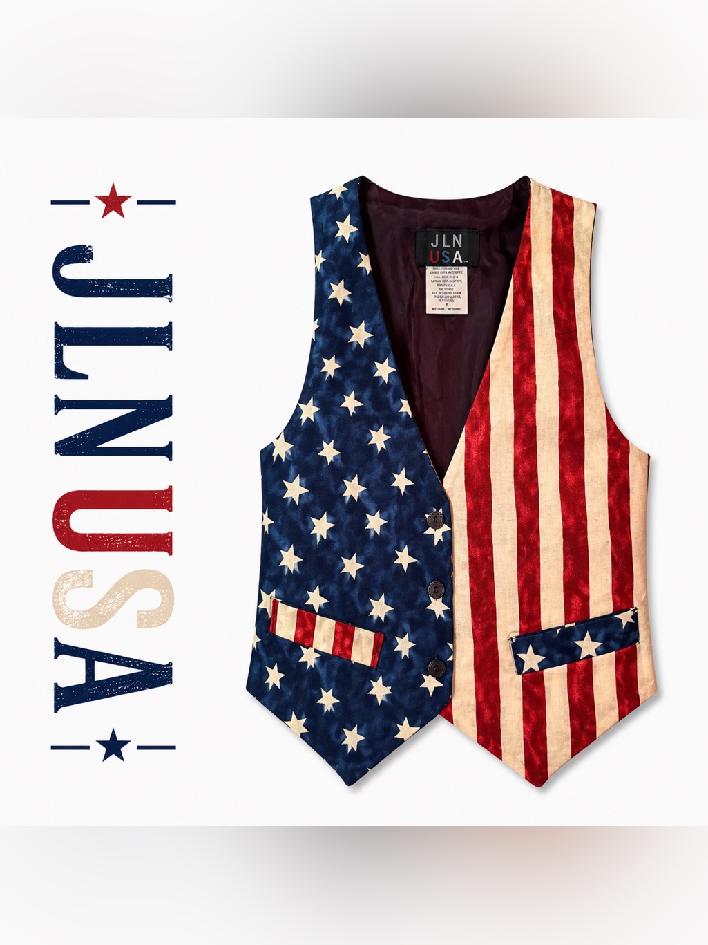 Vintage Jln Usa American Flag Vest Made In Usa Size Medium